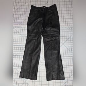 Women's Silver Star Black Leather Motorcycle Biker Straight Leg Pants,‎ 80s, Vtg